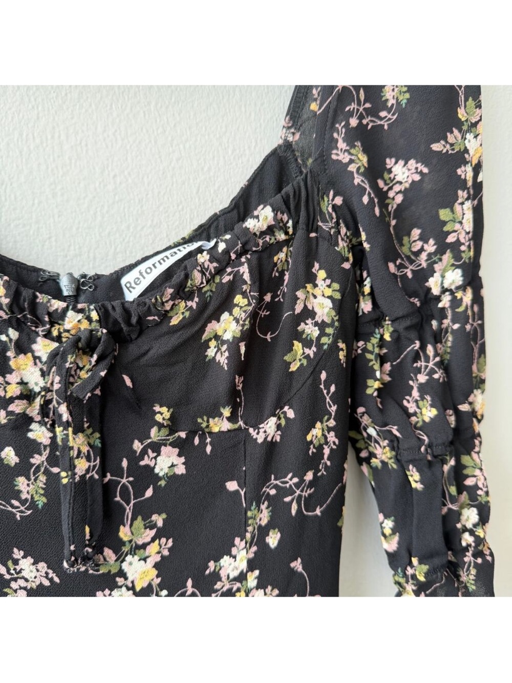 Reformation Clarissa Floral Midi Dress Black Slit Crepe Size 6 Medium - Picture 5 of 7